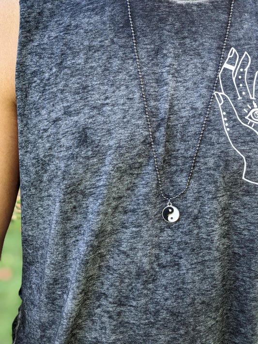 Handmade Yin Yang Pendant Necklace: Brass Charm Ball Chain