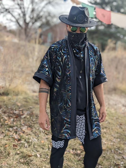 Holographic Swirl Velvet Kimono