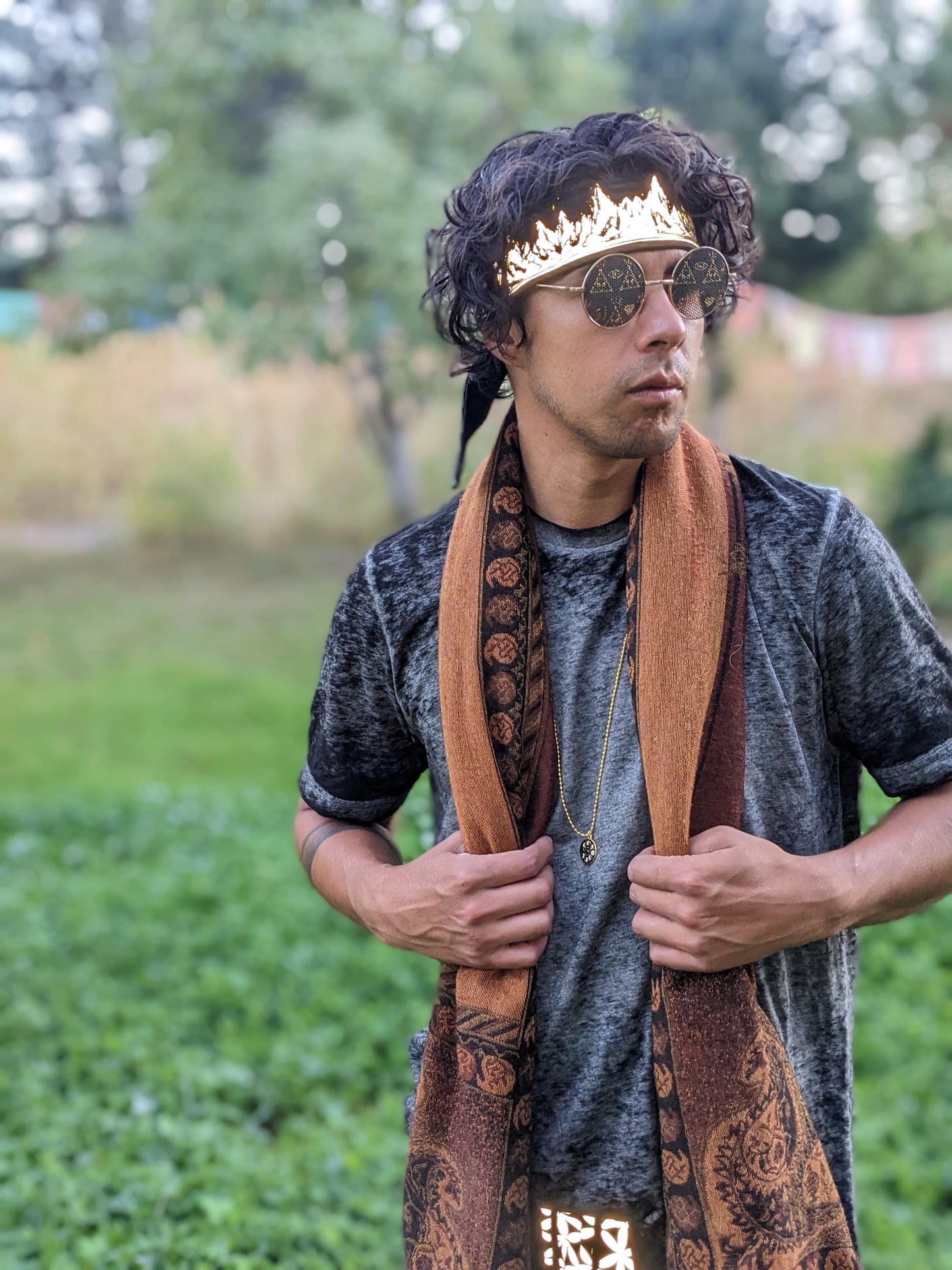 Reflective Mountains Rave Headband: Psychedelic Holographic Design