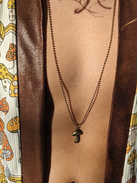 Handmade Brass Mushroom Pendant Necklace: Ball Chain