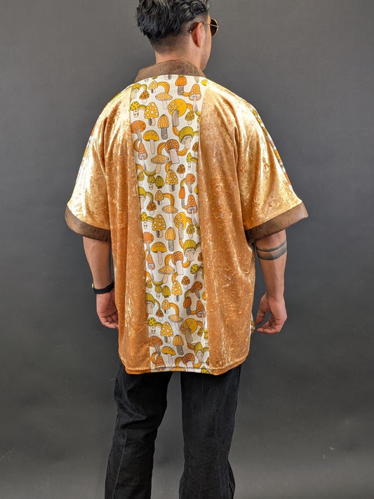 Retro Golden Velvet Mushroom Kimono