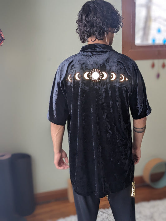 Reflective Moon Phase Velvet Kimono