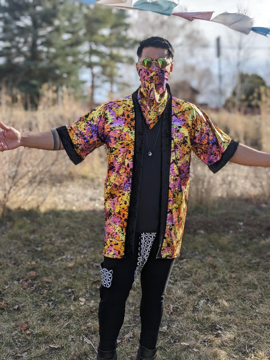 Holographic Psychedelic Velvet Kimono - Rave Festival Top