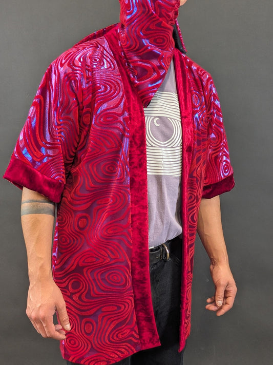 Red Holographic Velvet Kimono