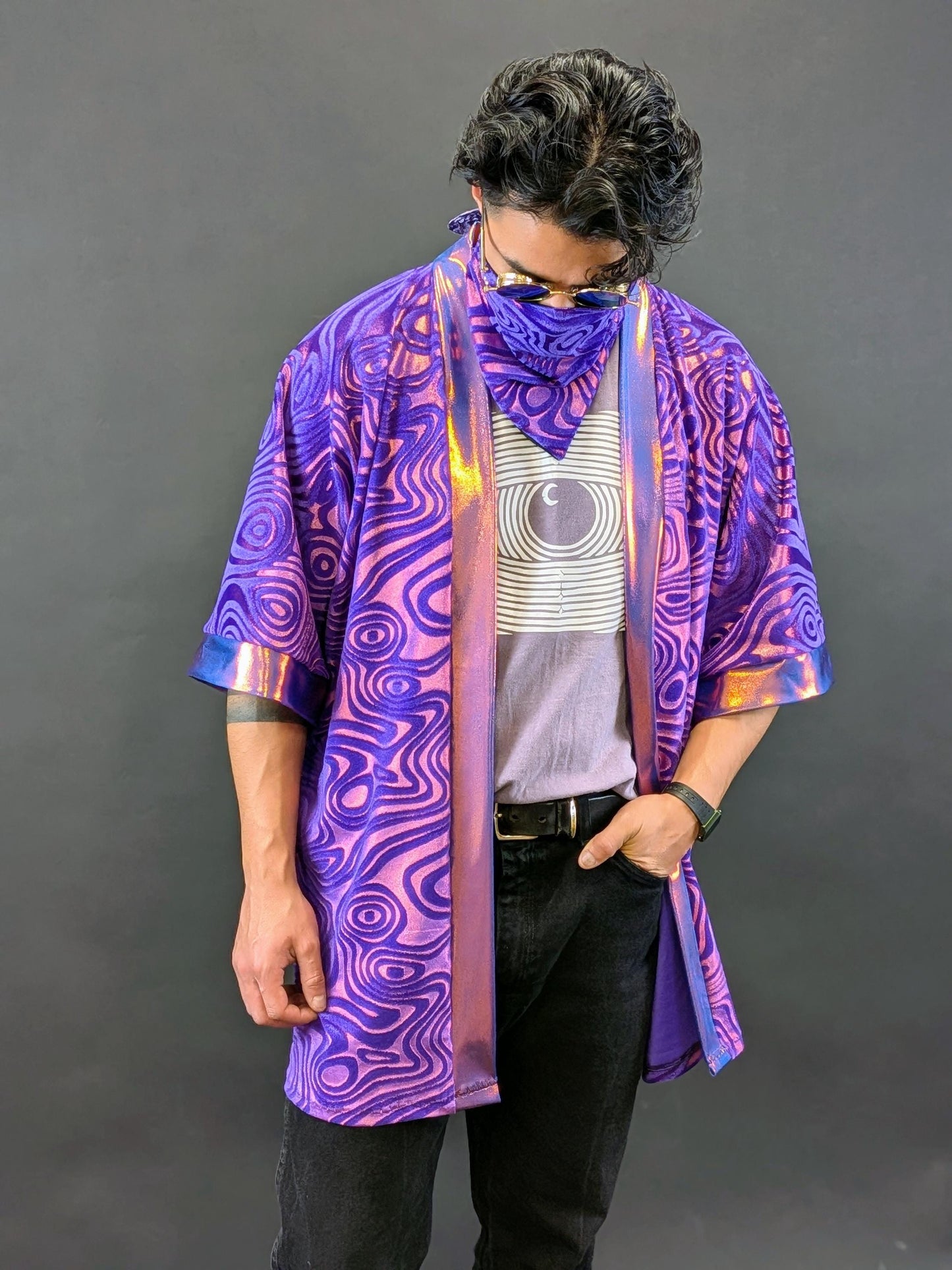 Purple Holographic Velvet Kimono