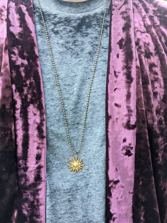 Handmade Mystic Sun Pendant Necklace: Gold Ball Chain