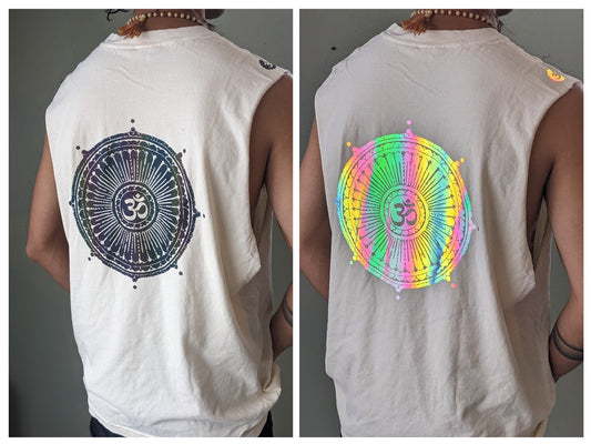 Reflective Om Graphic Cut Off Shirt