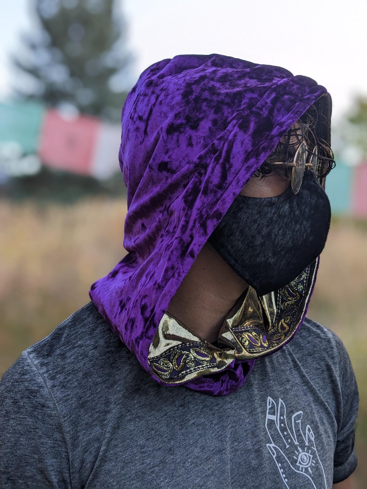 Reversible Velvet Hood with Jacquard Trim