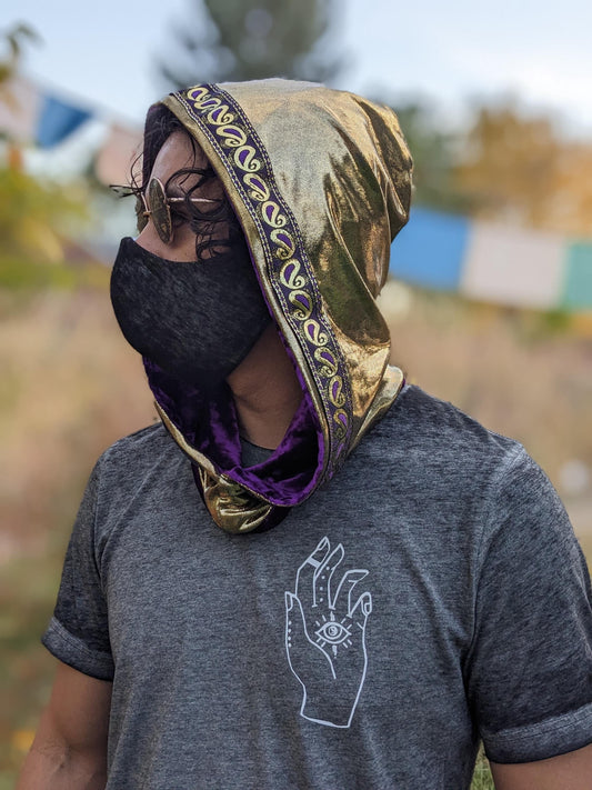 Reversible Velvet Hood with Jacquard Trim