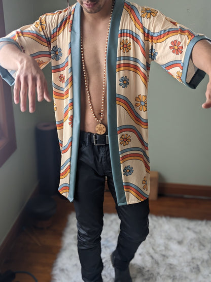 Retro Rainbow Rib Knit Kimono