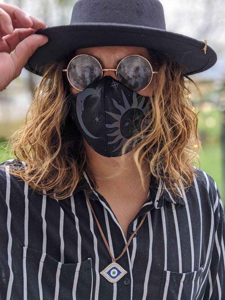 Reflective Moon & Sun Face Mask - Rave Festival Fashion