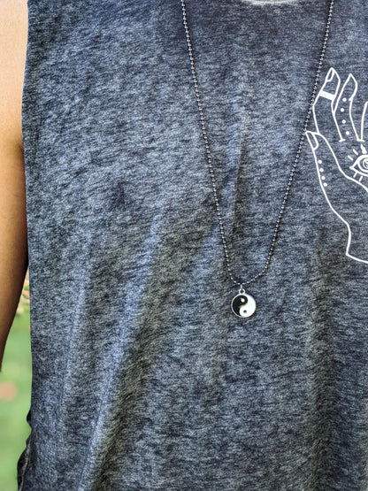 Handmade Yin Yang Pendant Necklace: Brass Charm Ball Chain