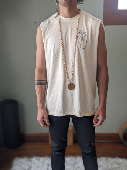 Reflective Om Graphic Cut Off Shirt