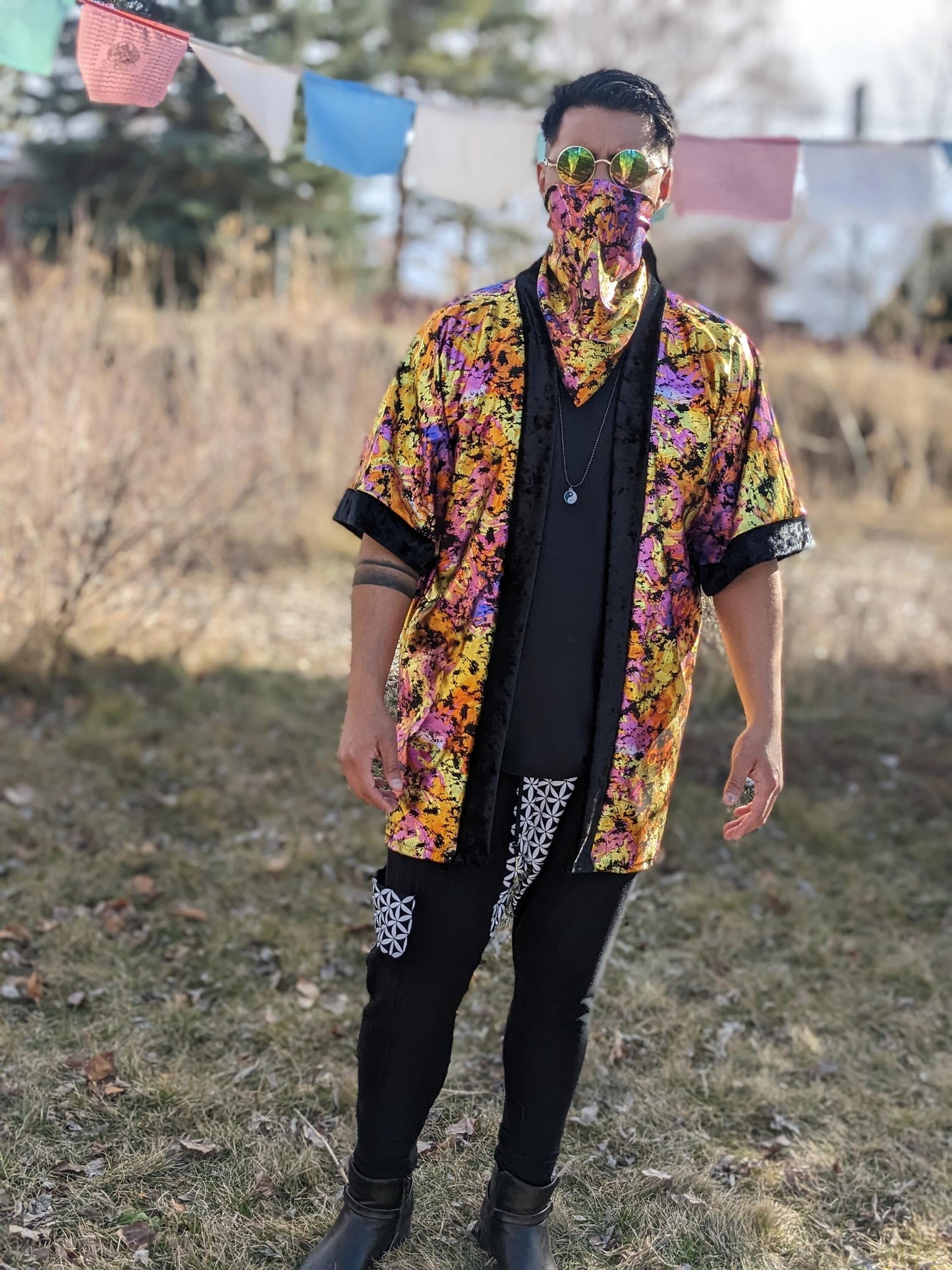 Holographic Psychedelic Velvet Kimono - Rave Festival Top