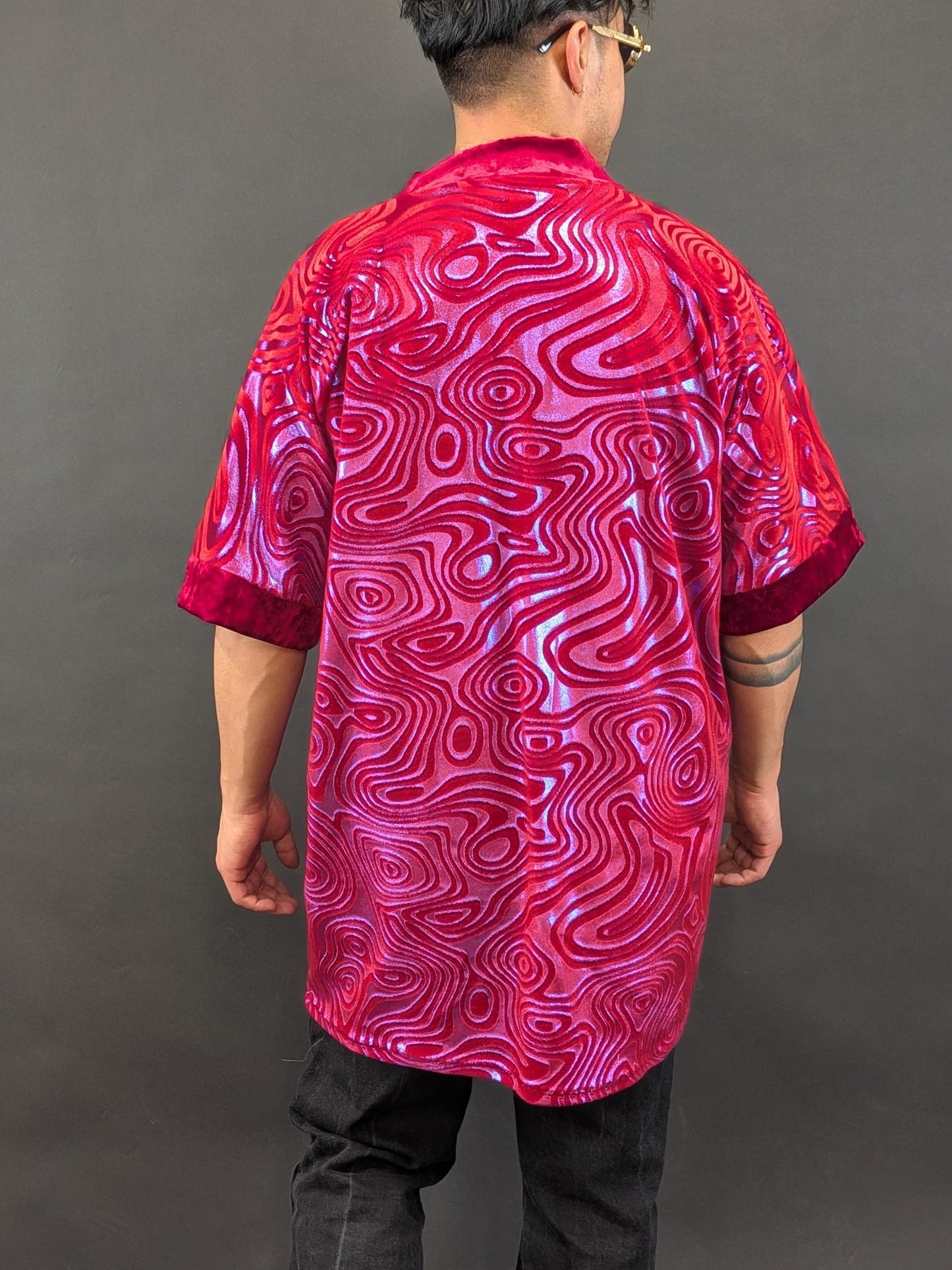 Red Holographic Velvet Kimono