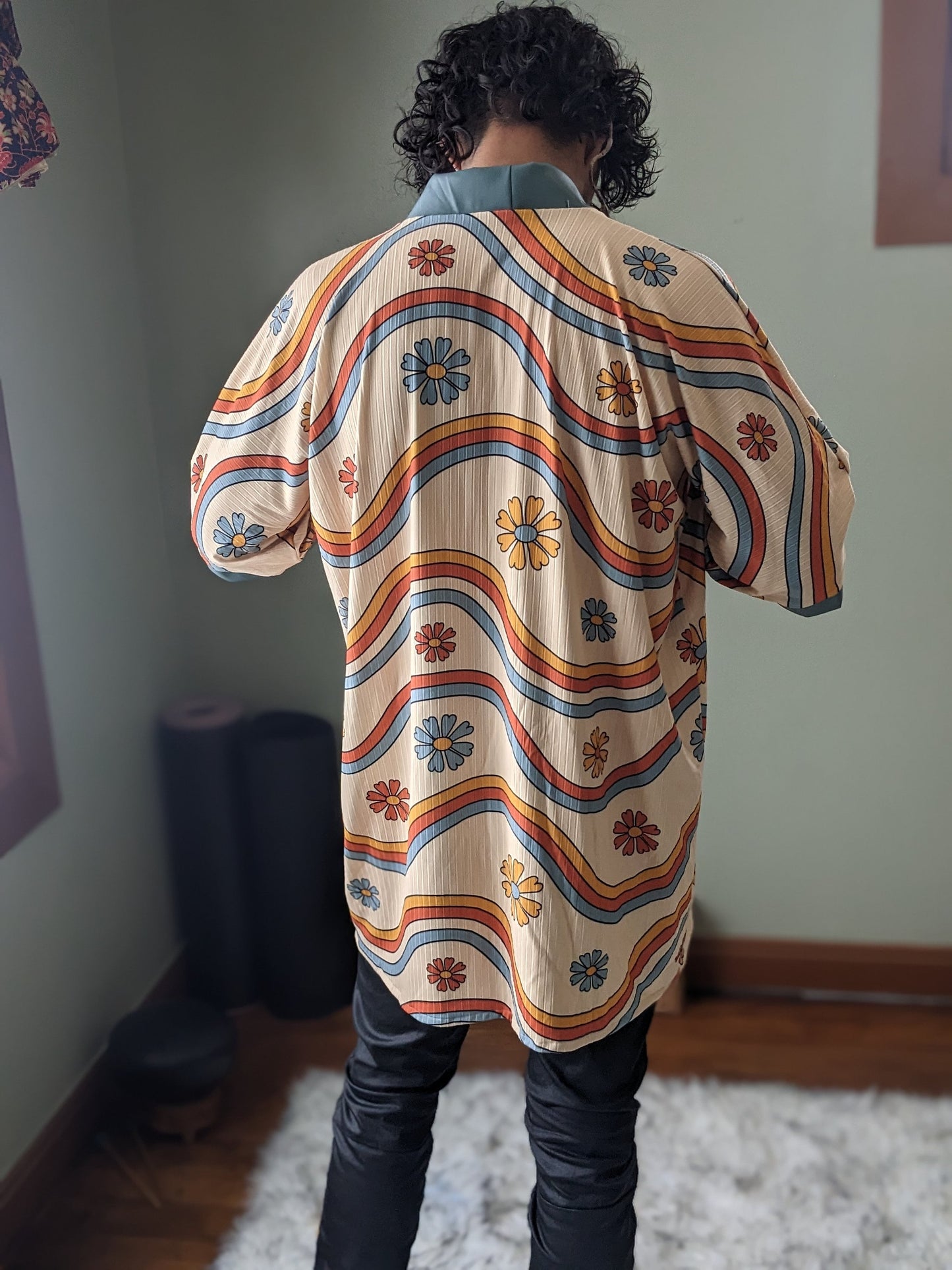 Retro Rainbow Rib Knit Kimono