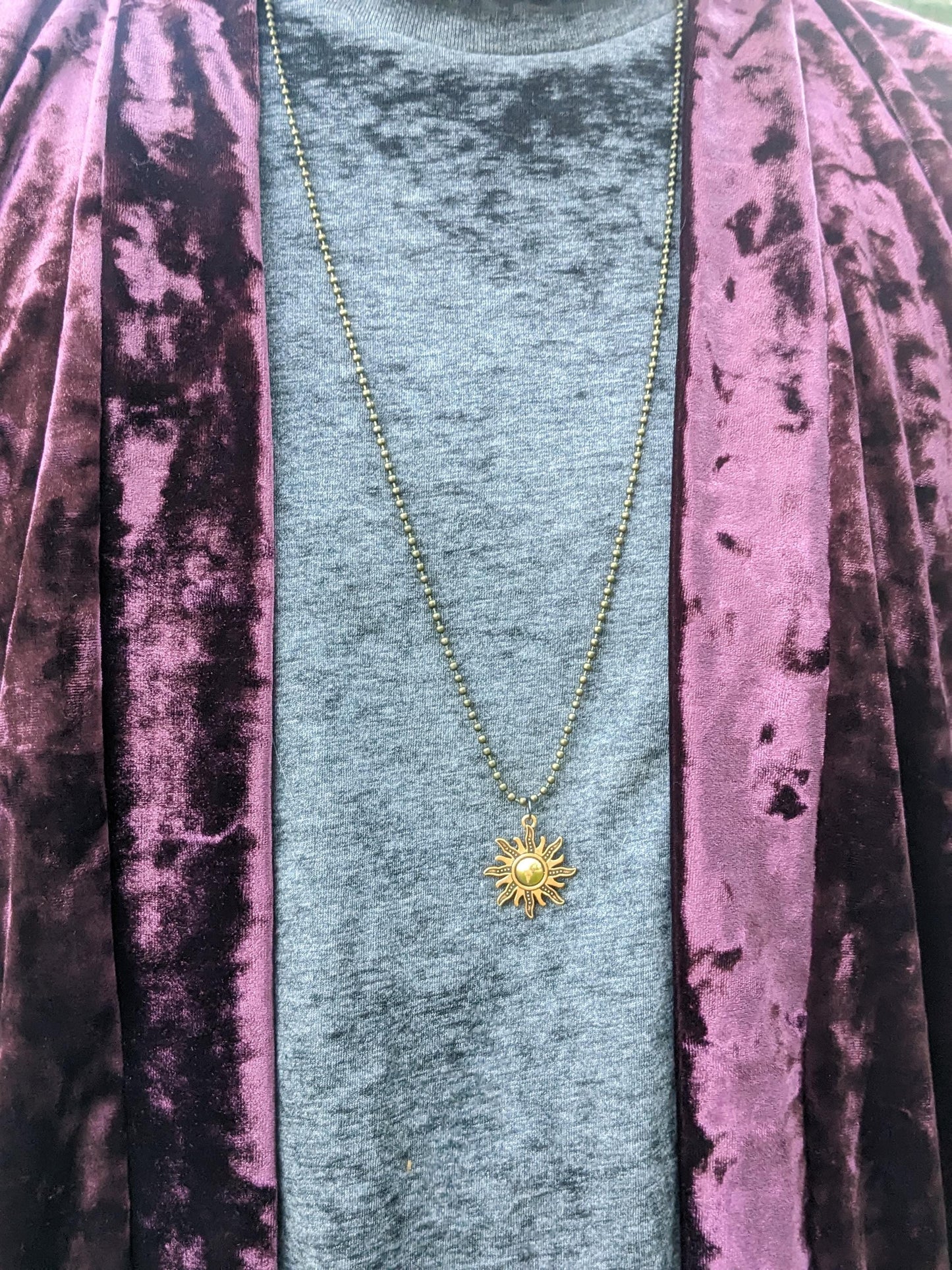 Handmade Mystic Sun Pendant Necklace: Gold Ball Chain