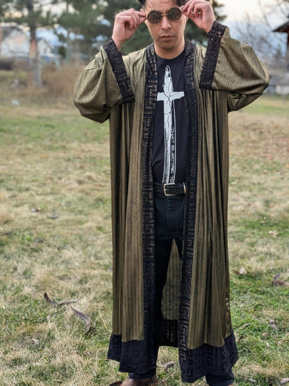 Sheer Gold Metallic Full Length Duster Kimono Robe
