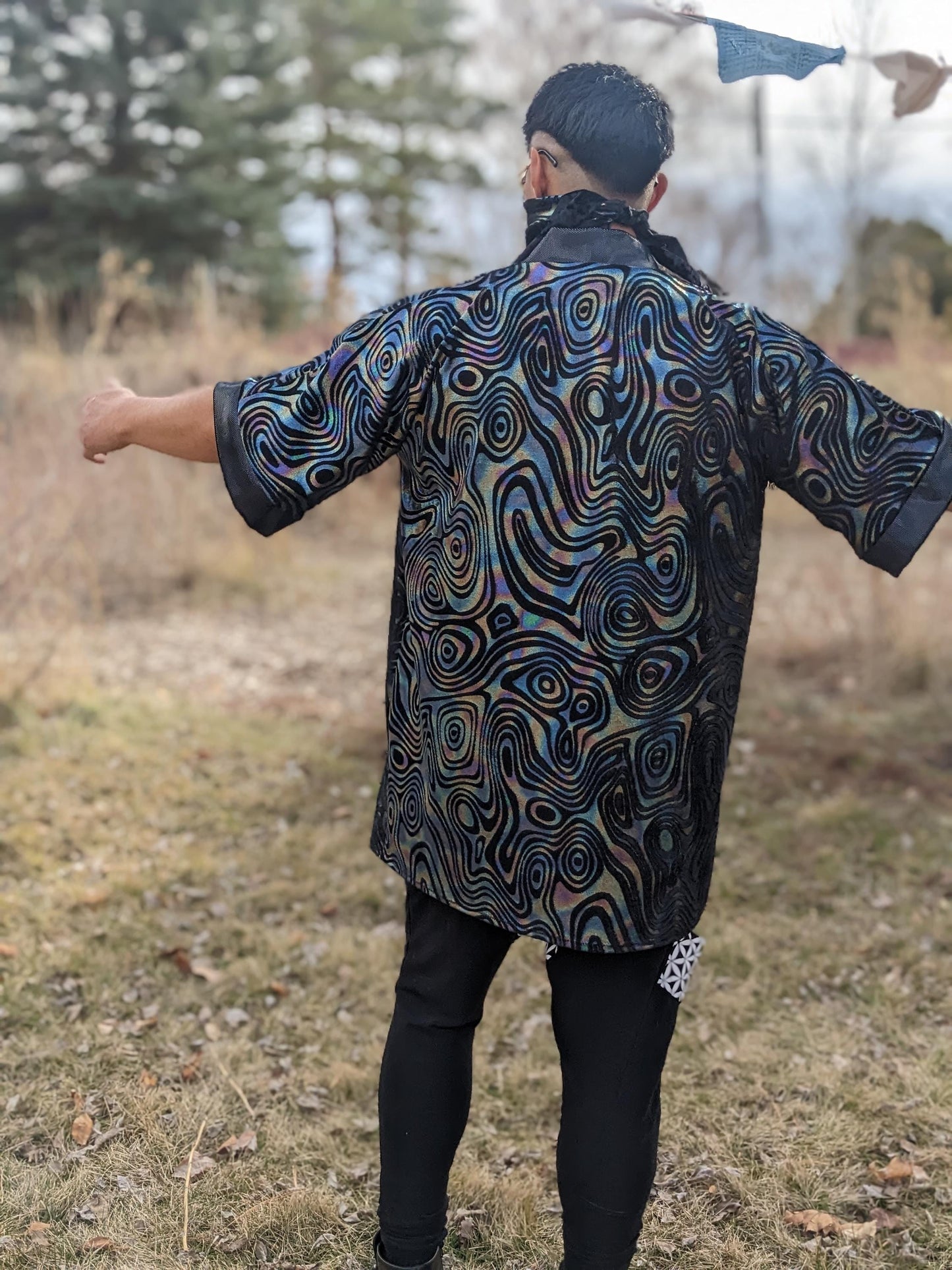 Holographic Swirl Velvet Kimono