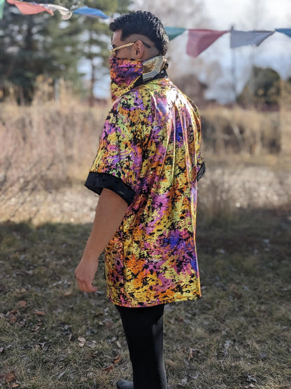 Holographic Psychedelic Velvet Kimono - Rave Festival Top