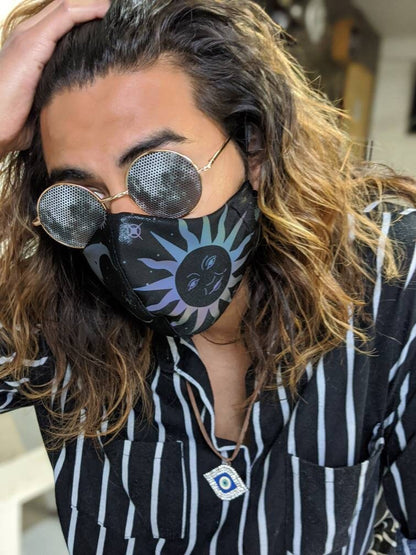 Reflective Moon & Sun Face Mask - Rave Festival Fashion