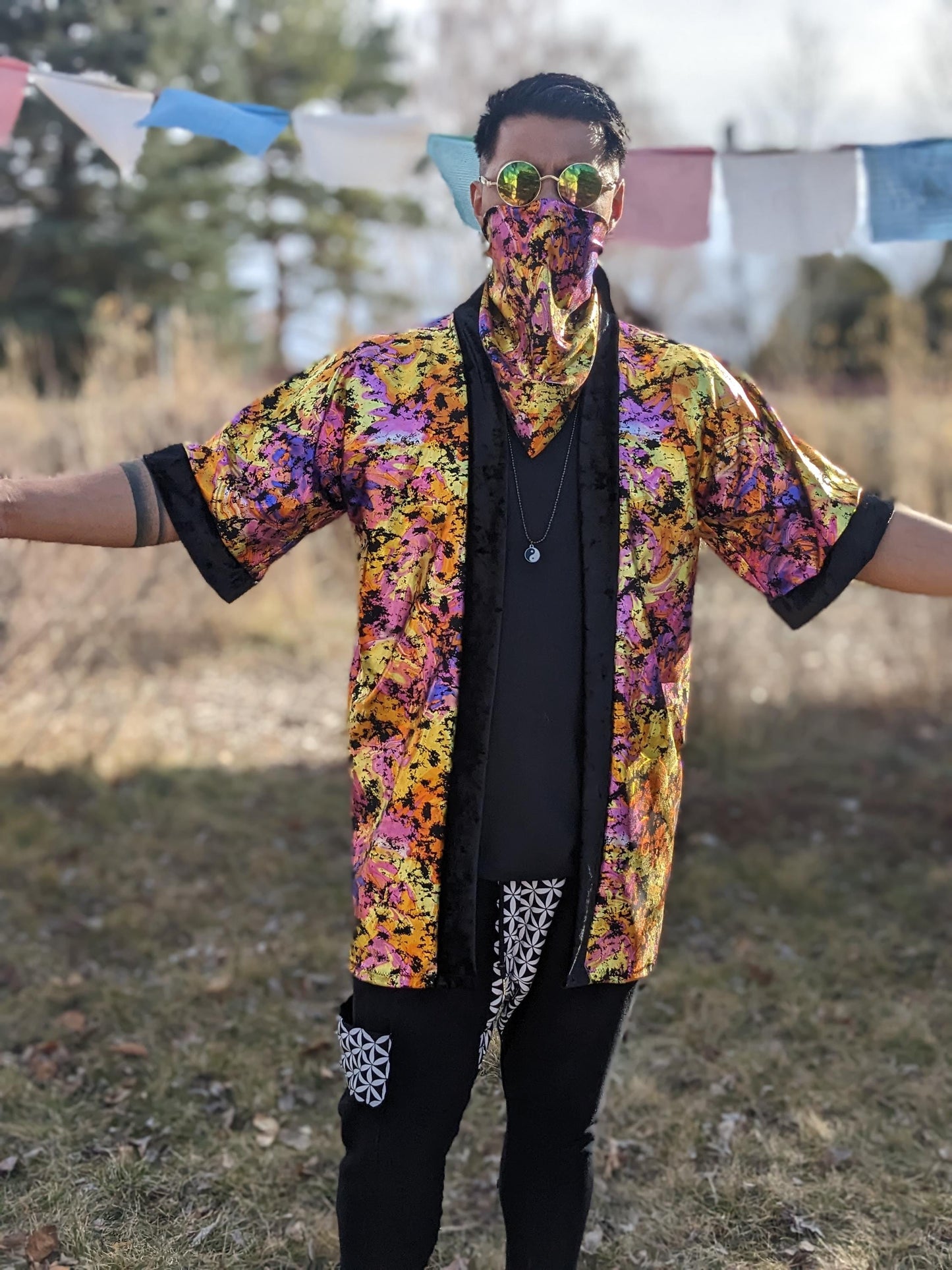 Holographic Psychedelic Velvet Kimono - Rave Festival Top