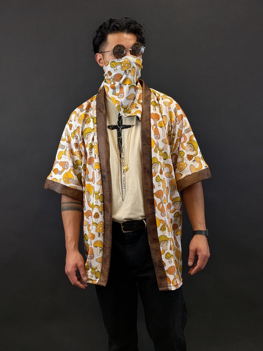 Retro Golden Velvet Mushroom Kimono