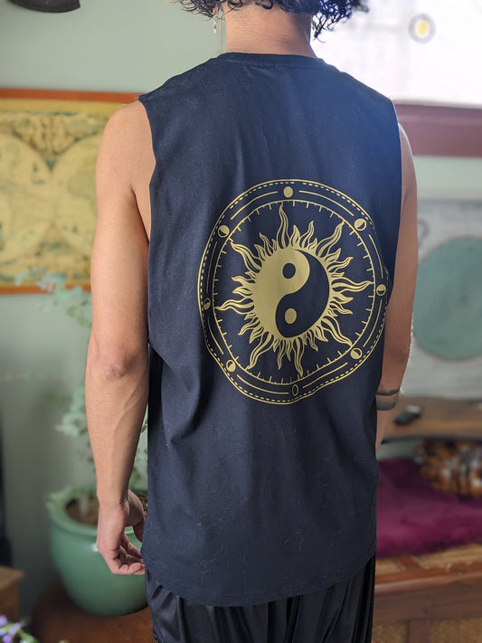 Yin Yang Graphic Cut Off Shirt