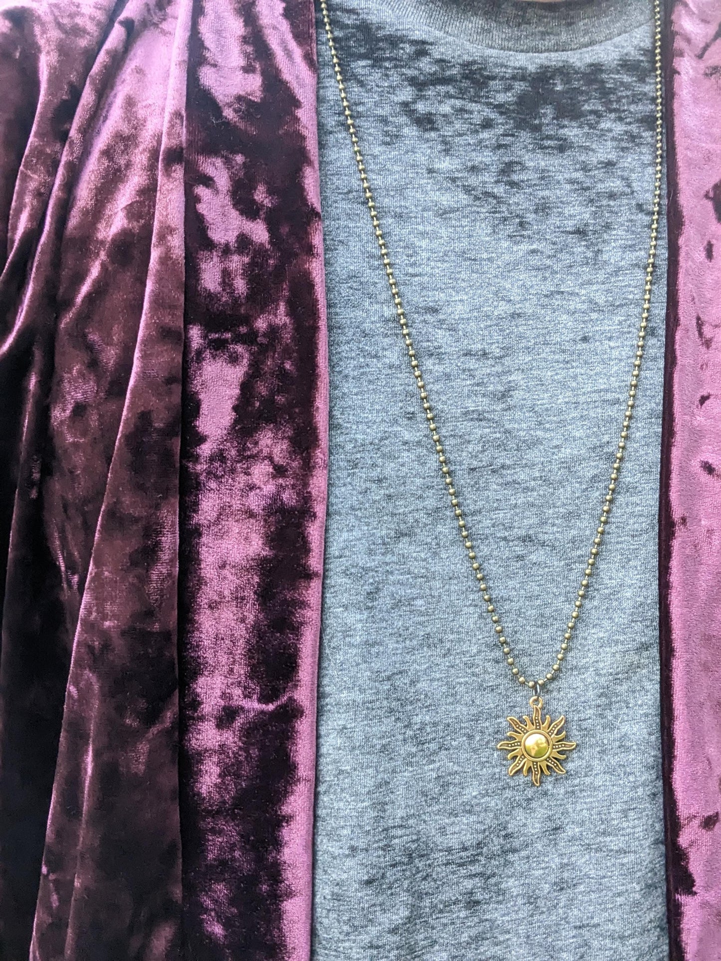 Handmade Mystic Sun Pendant Necklace: Gold Ball Chain