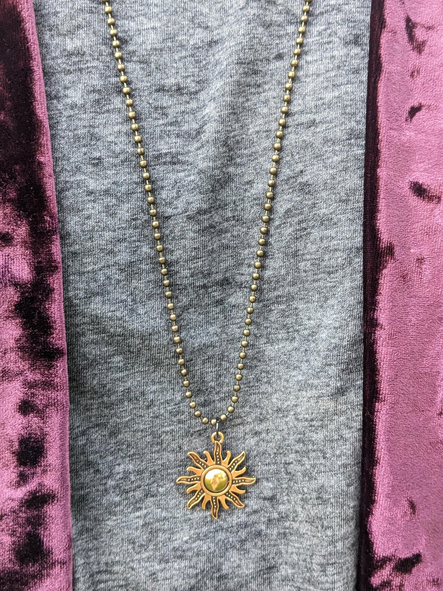 Handmade Mystic Sun Pendant Necklace: Gold Ball Chain