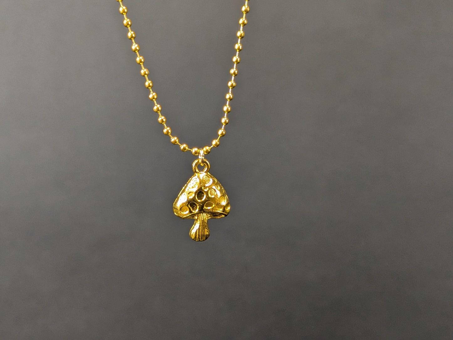 Brass Mushroom Pendant Necklace: Ball Chain