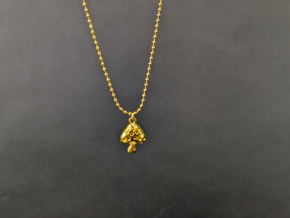 Brass Mushroom Pendant Necklace: Ball Chain