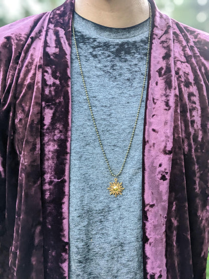 Handmade Mystic Sun Pendant Necklace: Gold Ball Chain