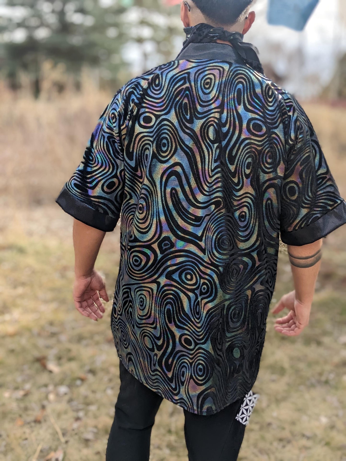 Holographic Swirl Velvet Kimono