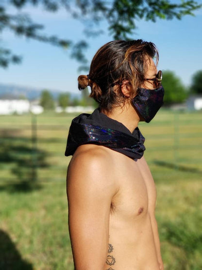 Black Iridescent Hood Scarf