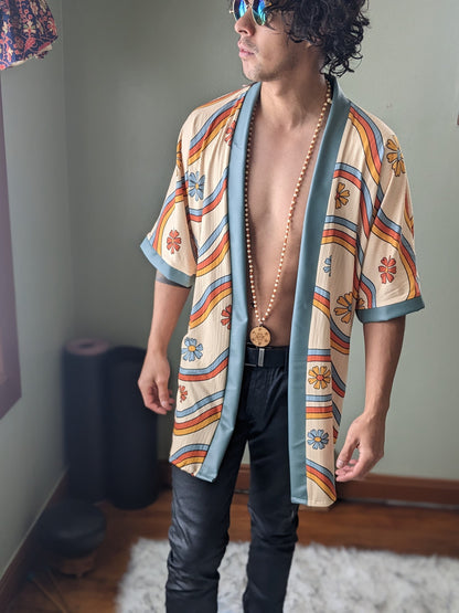 Retro Rainbow Rib Knit Kimono