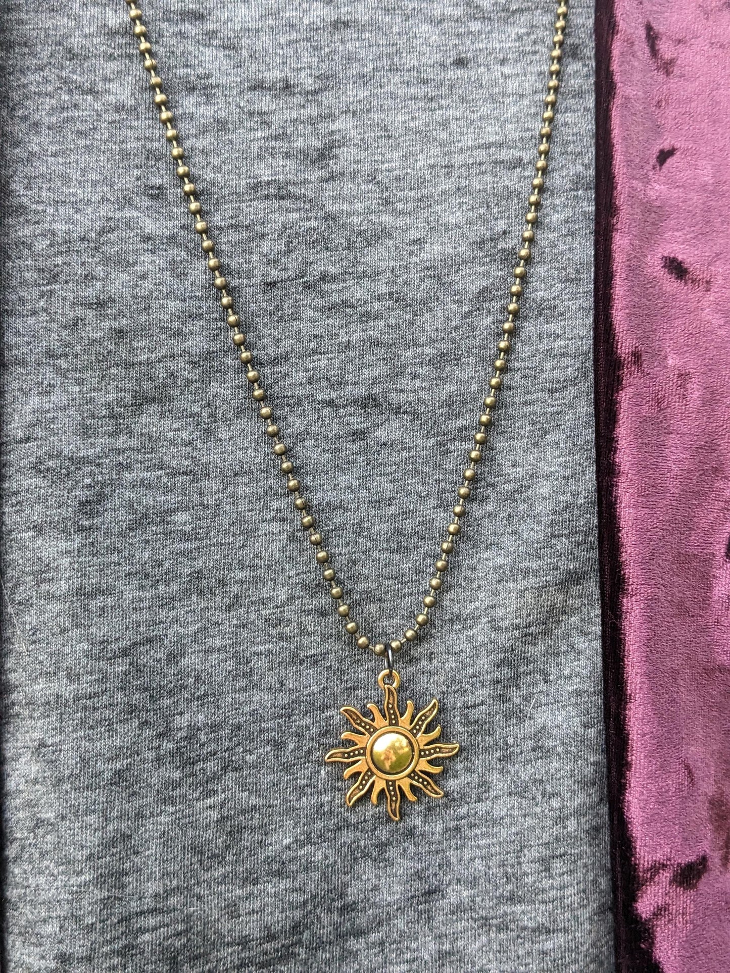 Handmade Mystic Sun Pendant Necklace: Gold Ball Chain