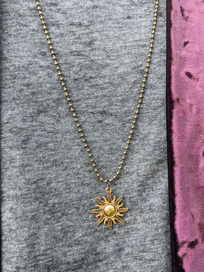 Handmade Mystic Sun Pendant Necklace: Gold Ball Chain