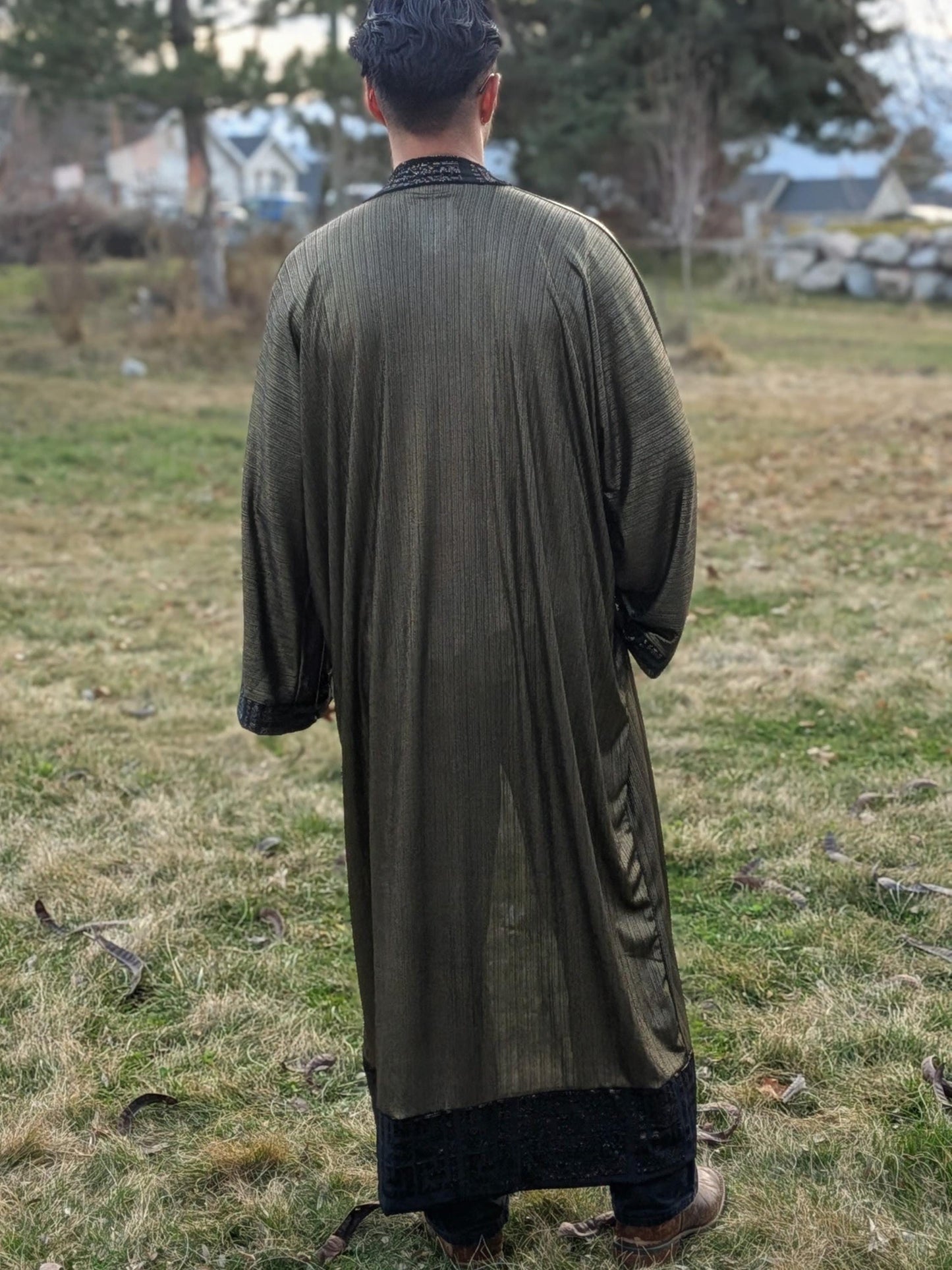 Sheer Gold Metallic Full Length Duster Kimono Robe
