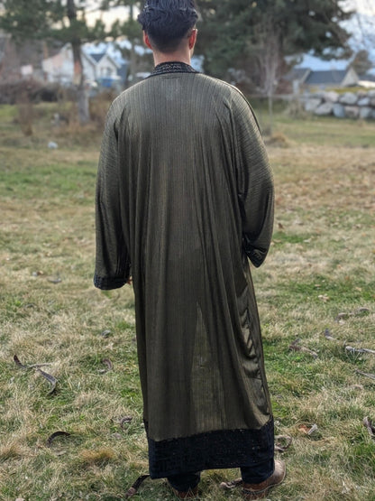 Sheer Gold Metallic Full Length Duster Kimono Robe