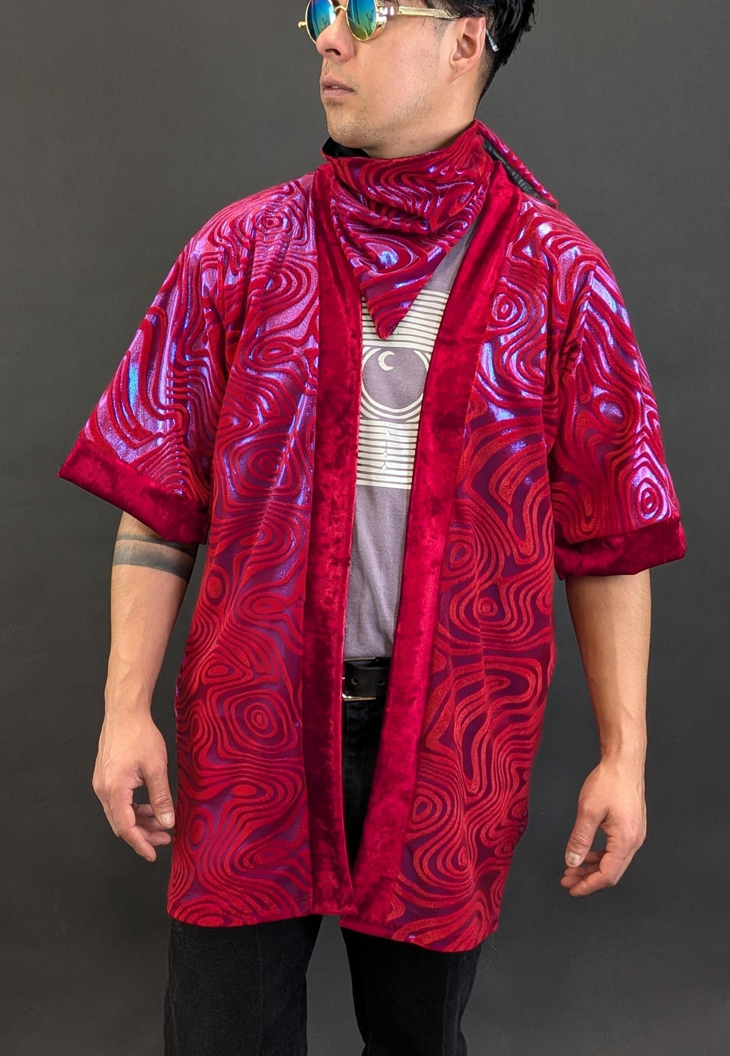 Red Holographic Velvet Kimono