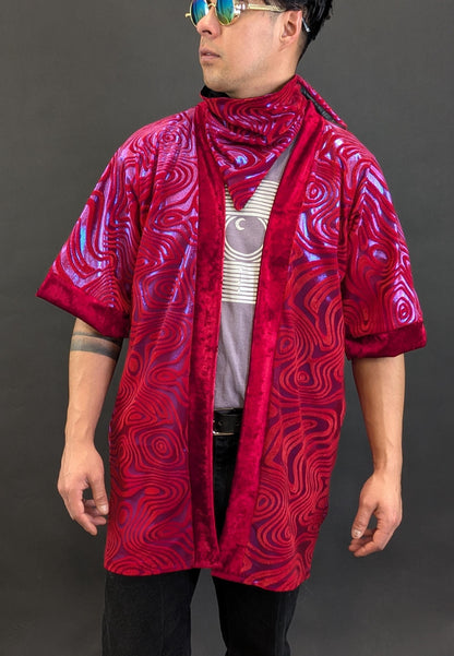 Red Holographic Velvet Kimono