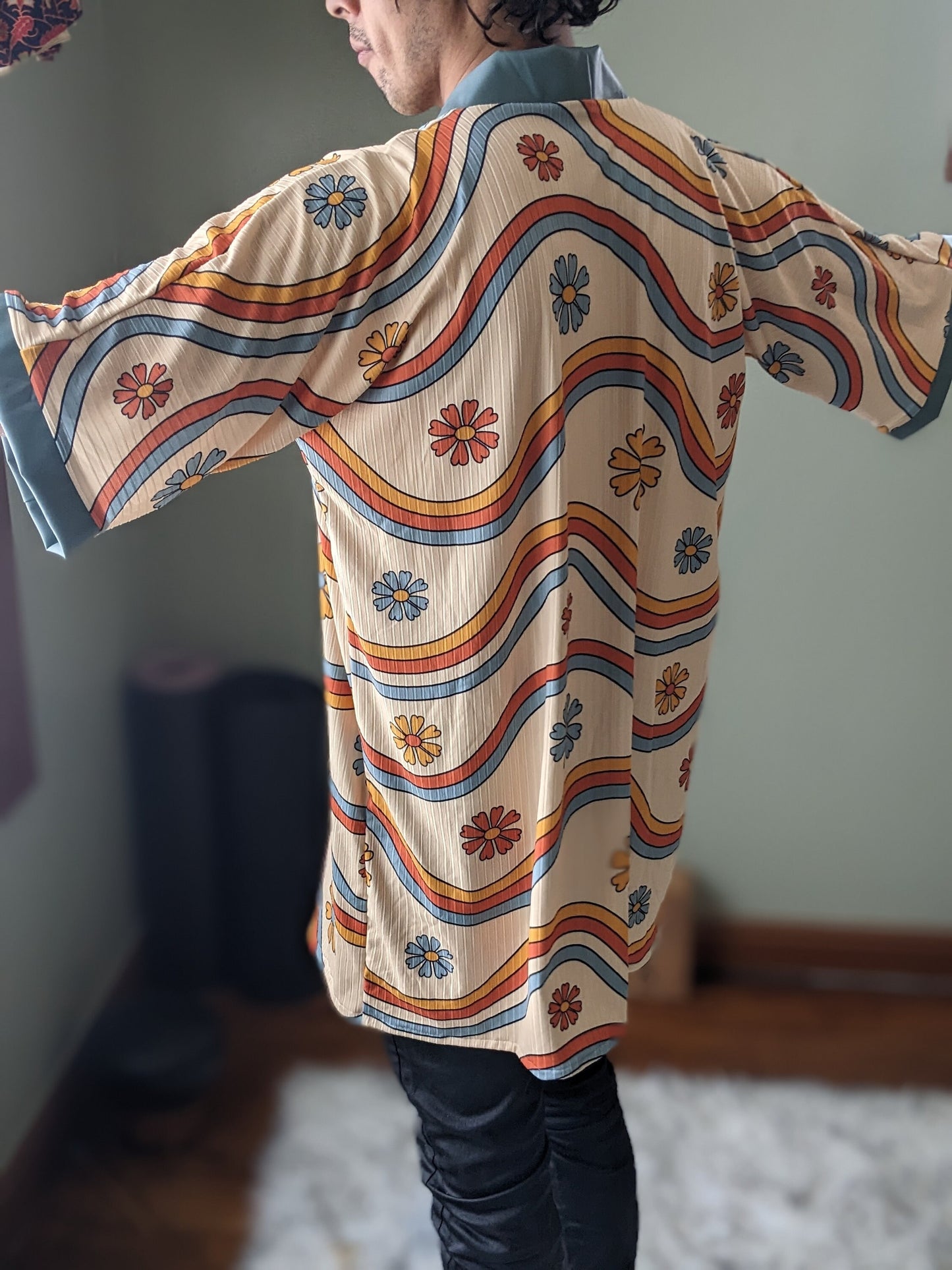 Retro Rainbow Rib Knit Kimono