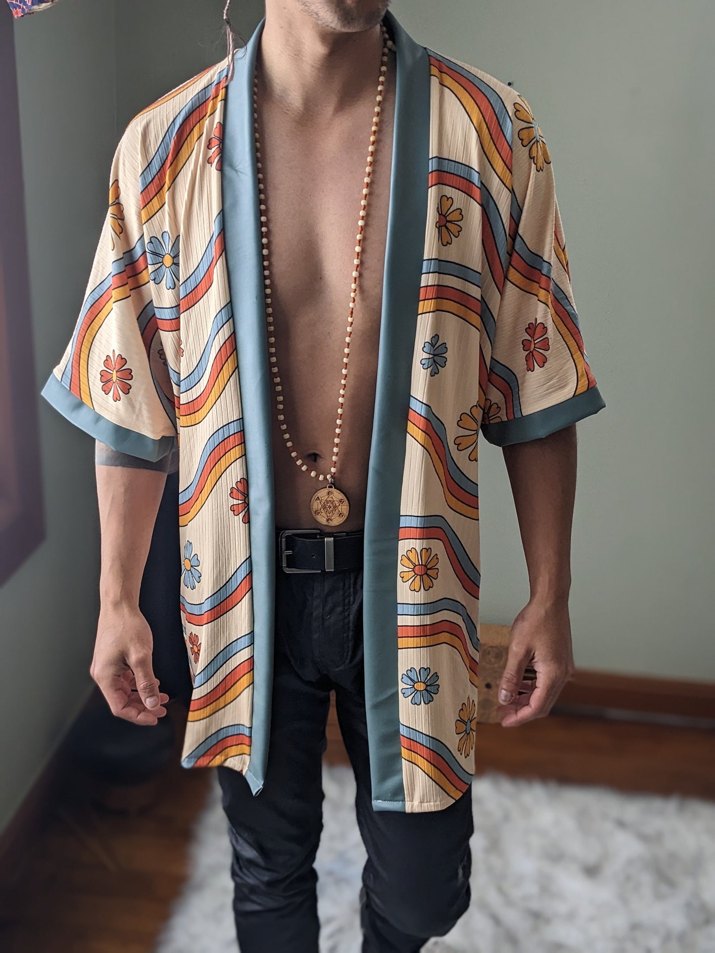 Retro Rainbow Rib Knit Kimono