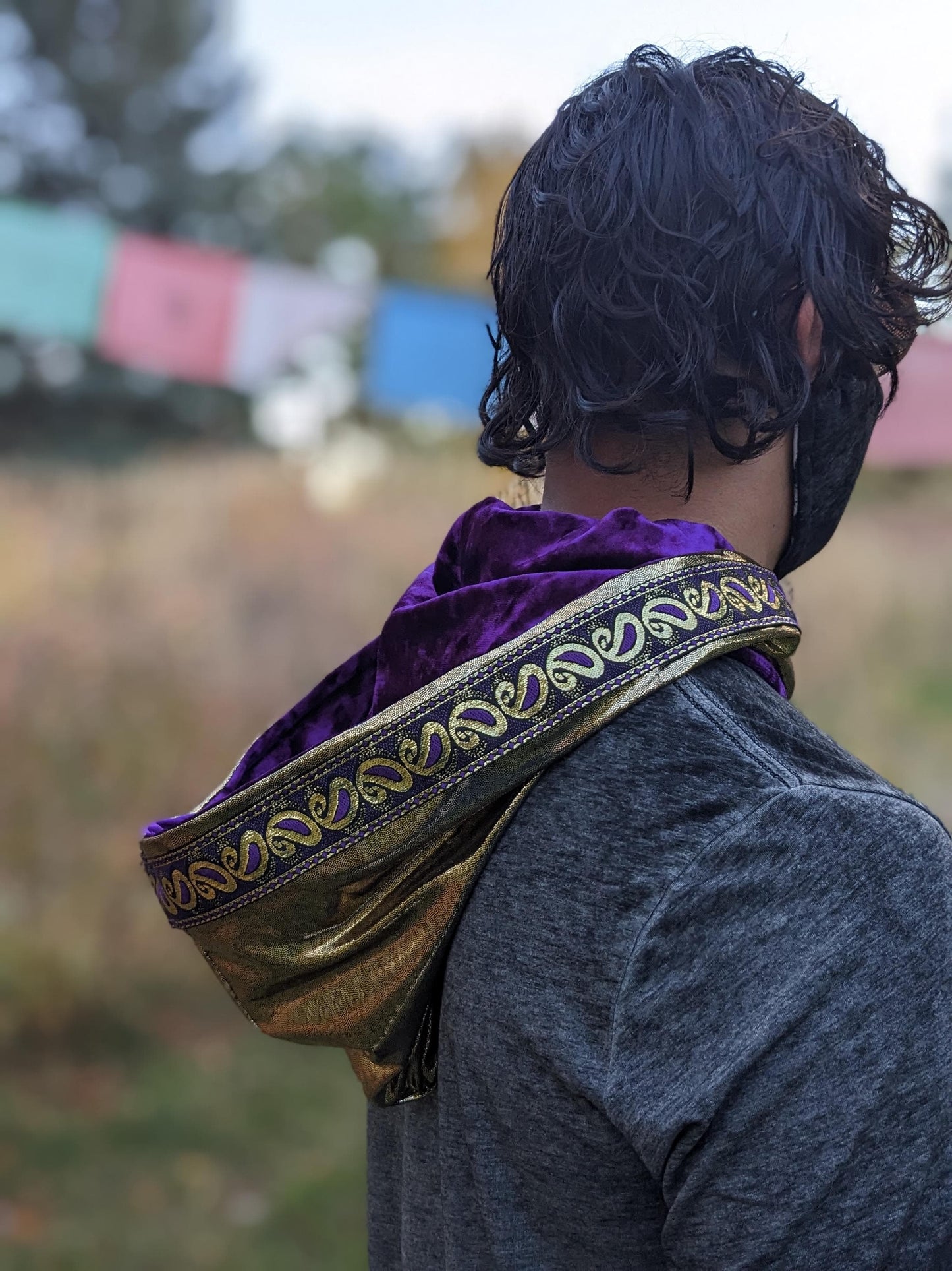 Reversible Velvet Hood with Jacquard Trim