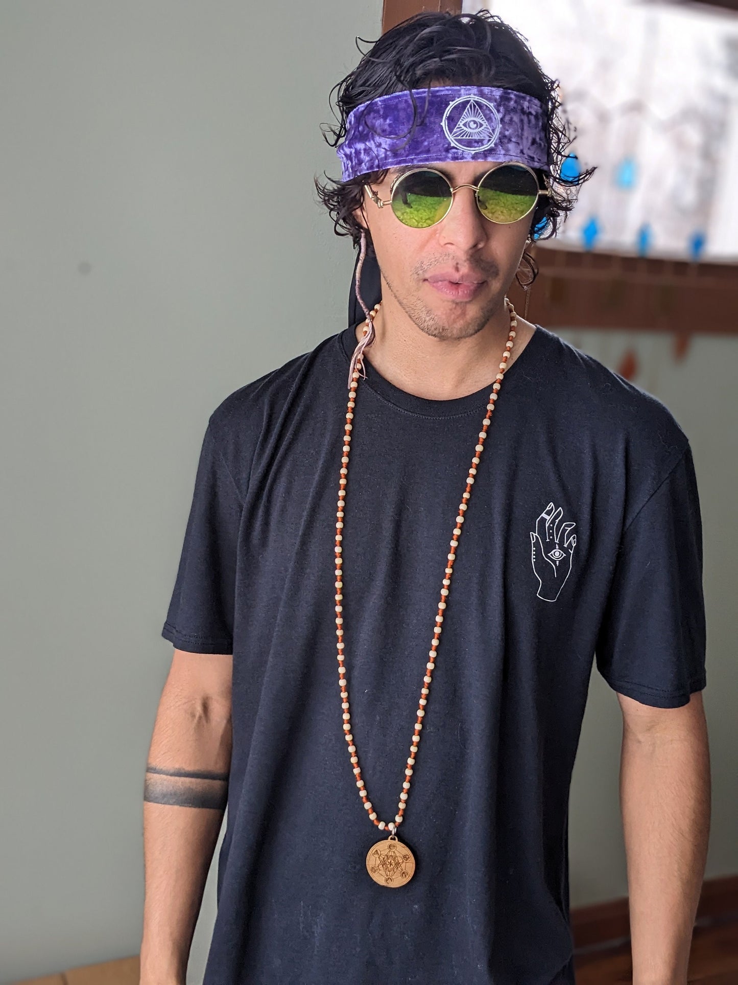 Mystic Eye Headband: Reflective Third Eye, Purple Velvet Hair Wrap