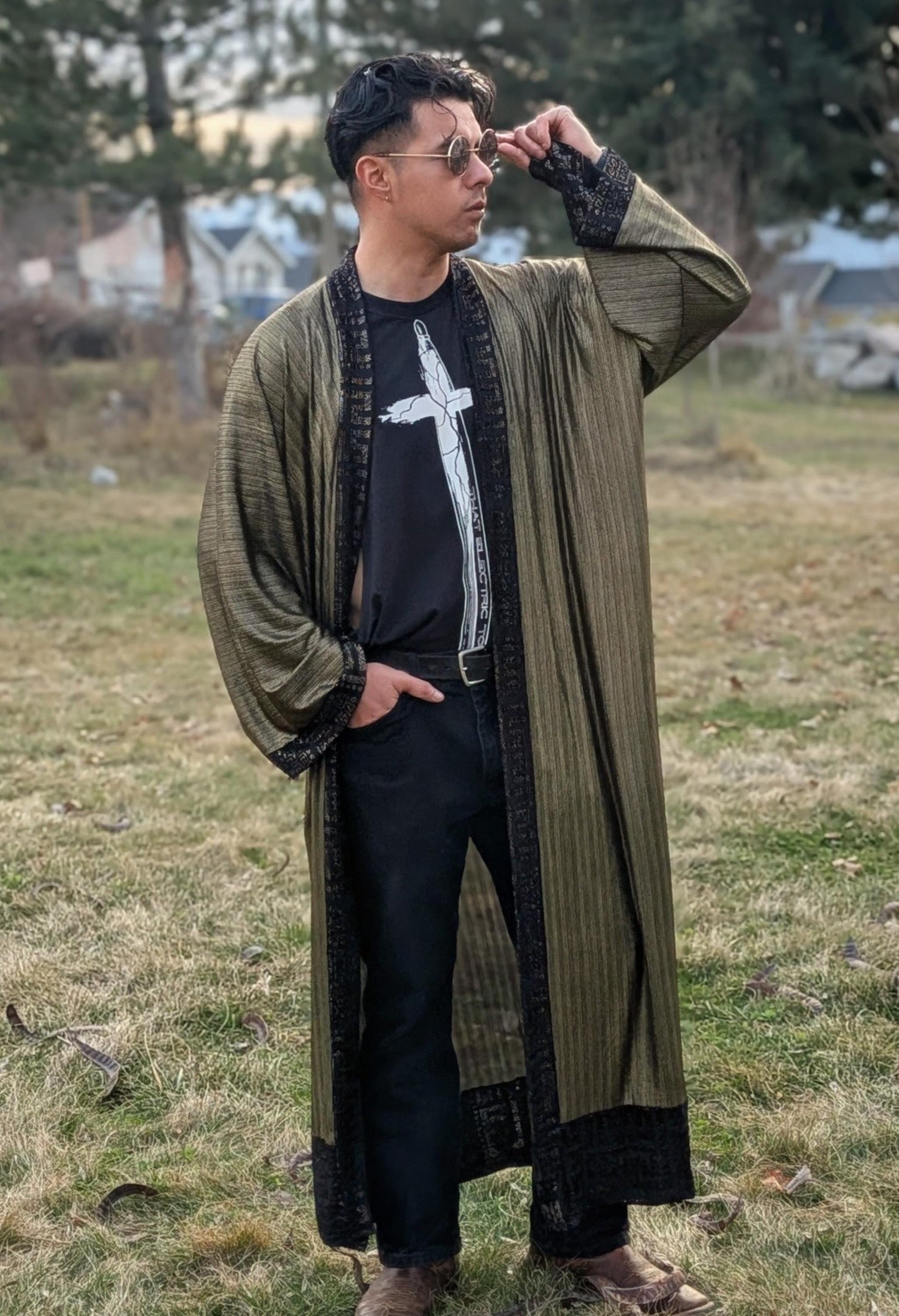 Sheer Gold Metallic Full Length Duster Kimono Robe