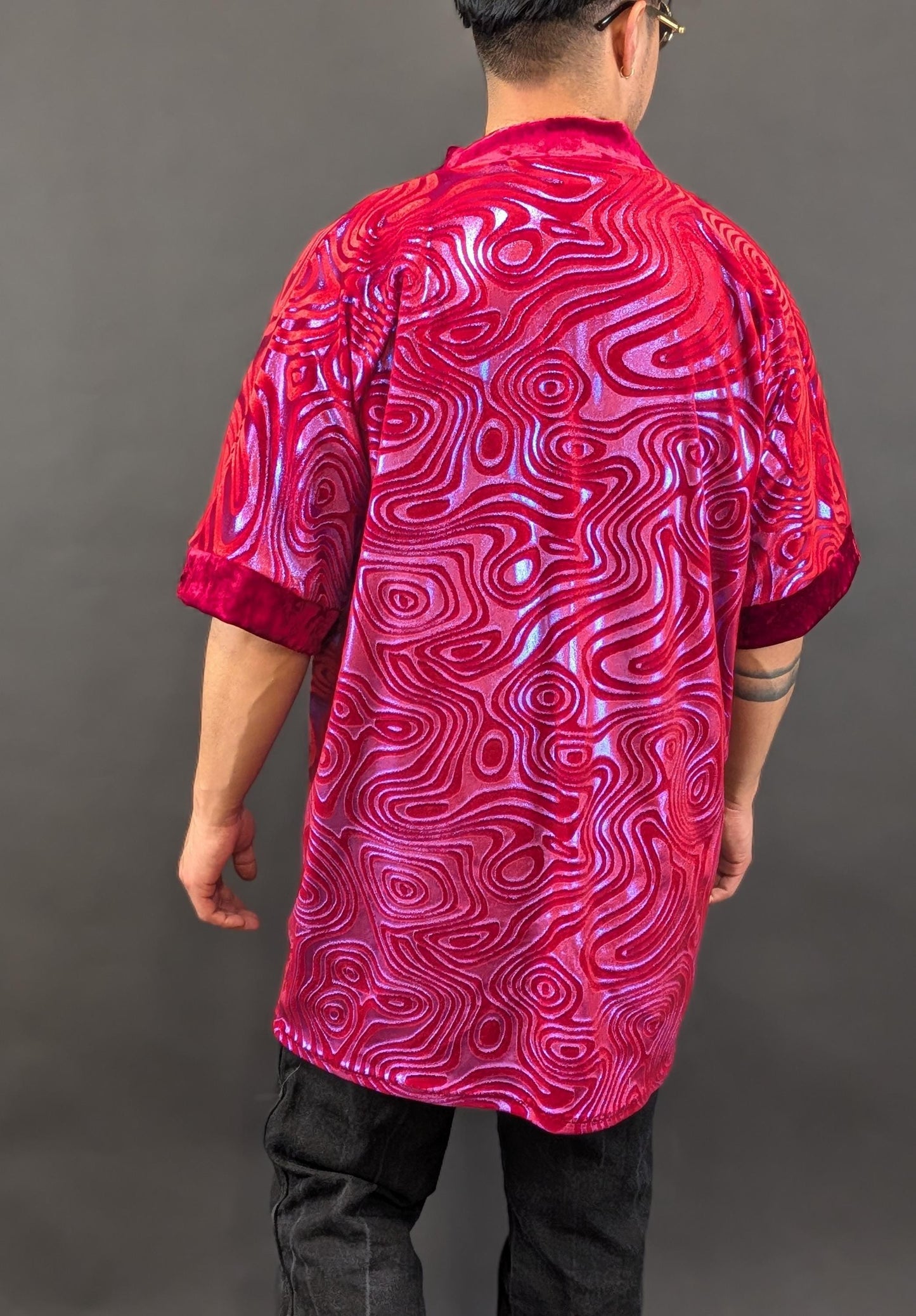 Red Holographic Velvet Kimono