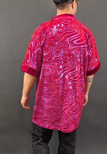 Red Holographic Velvet Kimono
