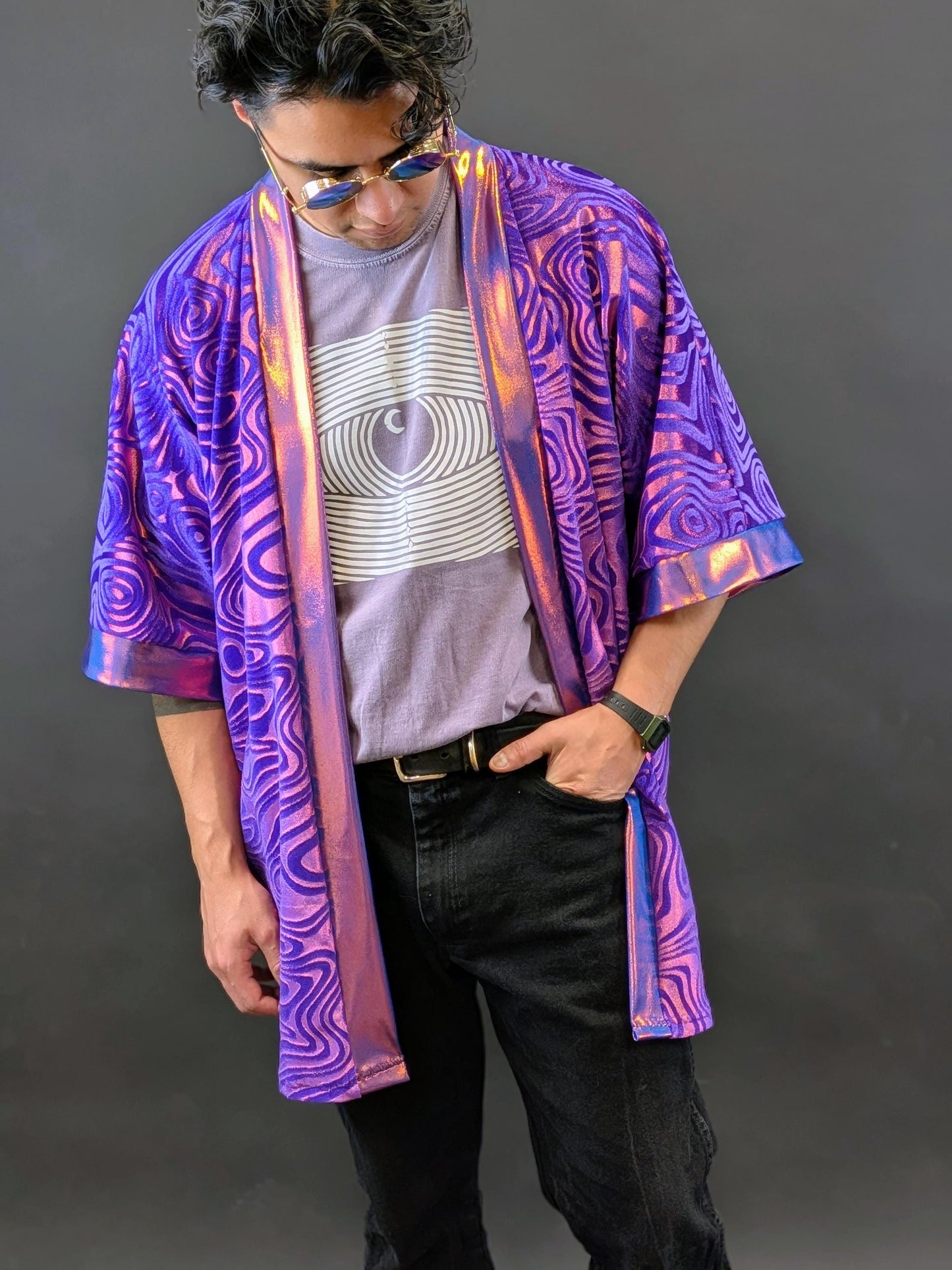 Purple Holographic Velvet Kimono